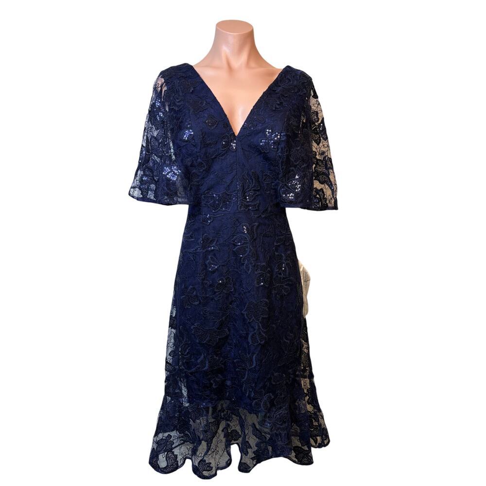 Dress the Population Roseanna Lace Sequin Fit & Flare Dress Medium Cocktail NWT - Picture 2 of 11